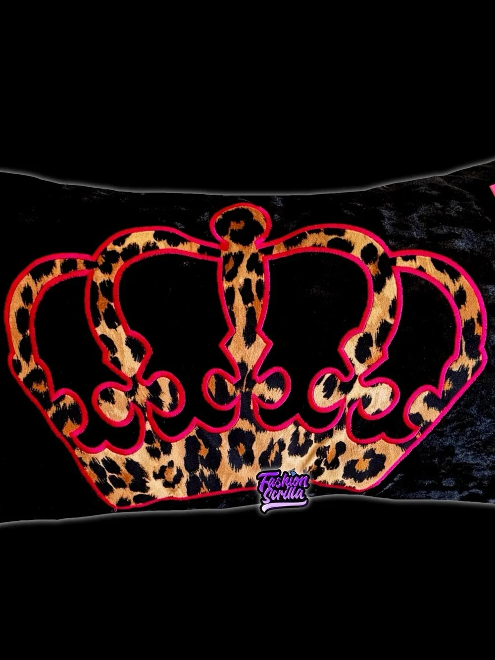 Juicy Couture Large Velvet Leopard Goth Crown & Matching Bow Pillow 2 Bundle Set
